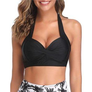 Women Bikini Top Push Up Swim Top Halter Retro Bathing Suit Top Padded Swimsuit